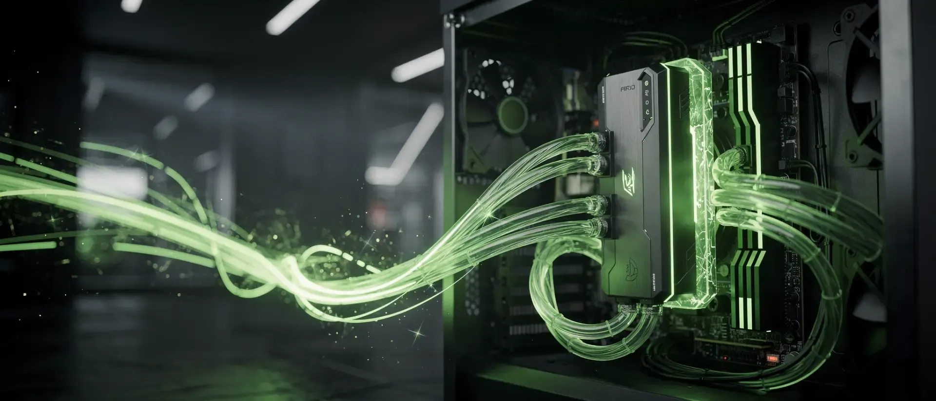Cyberpunk-Stadtlandschaft in Neonfarben als symbolisches Hero-Image für Gaming-PC Netzteile.